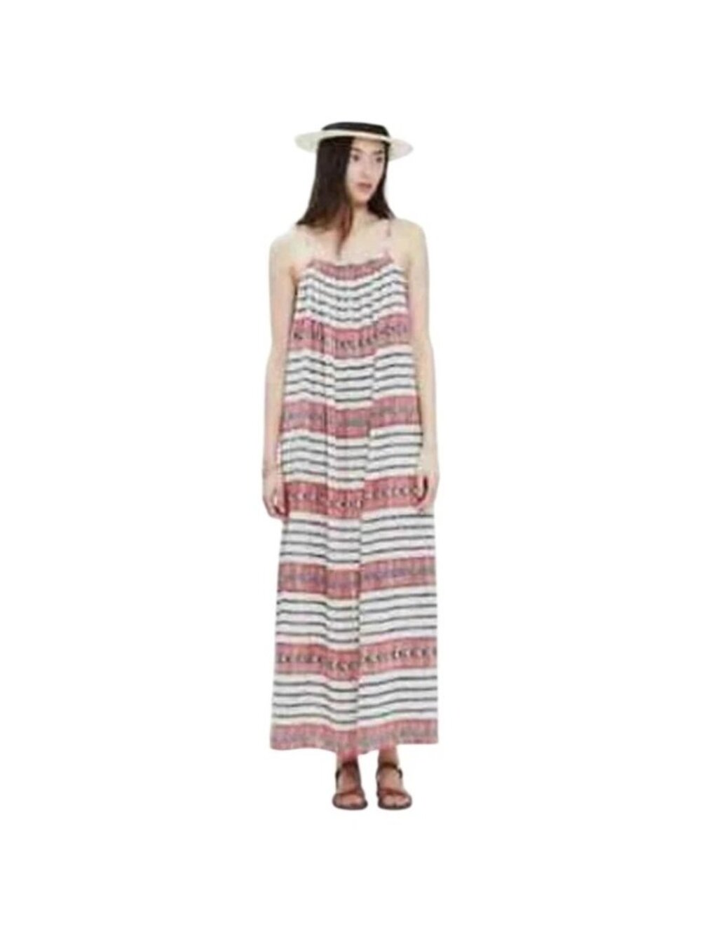 Madewell Women's Red White Sicily Cotton Tribal Print Maxi Dress Size M 3577 - Picture 2 of 13